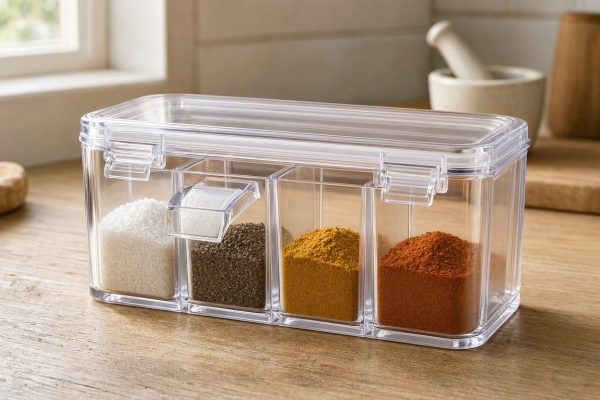 Airtight Acrylic Seasoning Box Clear Spice Dispenser Set Four Compartment Condiment Cruet