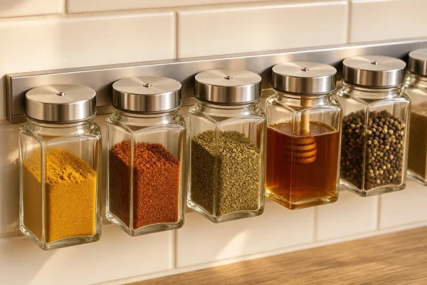 20 Hexagon Glass Spice Jars Magnetic Wall Mount Seasoning Bottles Creative Honey Pots