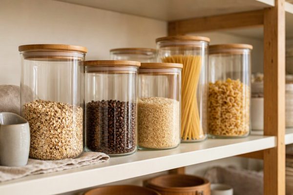21 Clear Glass Food Storage Canisters With Airtight Bamboo Lids Kitchen Pantry Organization Jars