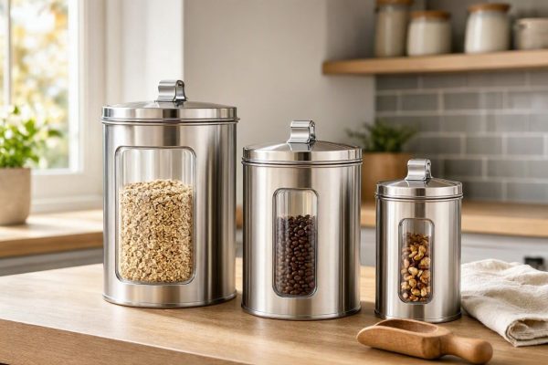 Stainless Steel Kitchen Canister Sets With Airtight Clasp Lids Clear Window Food Containers