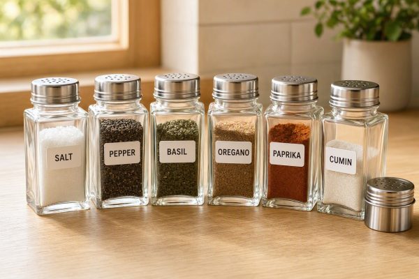 Square Glass Spice Bottles With Shaker Lids Waterproof Minimalist Label Stickers