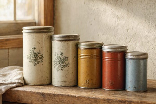 Vintage Airtight Tinplate Spice Containers Metal Herb Storage Cans Kitchen Organizer