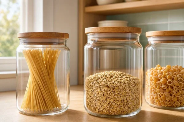 Large Borosilicate Glass Food Jars With Leakproof Wooden Lids Spaghetti Cereal Storage Containers