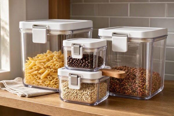 Stackable Acrylic Food Storage Canisters With Airtight Easy Lock Lids Kitchen Pantry Organizers