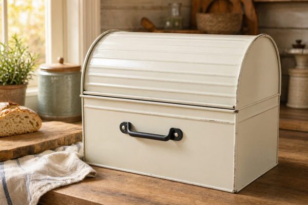 Farmhouse Metal Bread Box Food Storage Bin Countertop Space Saver Keeper